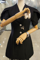 Нарядный элегантный комплект: платье-пиджак + юбка из кружева шантильи в длине мини, черного цвета на выпускной, корпоратив, в театр купить в СПБ салон Паризе'.