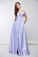 Длинное вечернее платье Грейс из атласа сиреневого лавандового цвета - непышное, с карманами, недорого. Свадебный салон Princesse de Paris