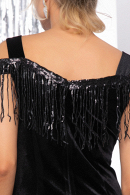 Короткое вечернее платье-фуляр НЭНСИ из бархата в стиле Гэтсби черного цвета на Новый год, корпоратив, в ресторан, в театр купить недорого в СПБ