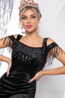 Короткое вечернее платье-фуляр НЭНСИ из бархата в стиле Гэтсби черного цвета на Новый год, корпоратив, в ресторан, в театр купить недорого в СПБ