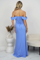 Элегантное длинное голубое вечернее платье СВЕН рыбка с разрезом на юбке на выпускной, корпоратив, Новый год, для мамы и подруги невесты на свадьбу купить недорого в салоне Princesse de Paris в СПБ.