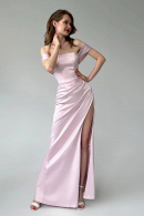 Элегантное длинное вечернее платье СВЕН розового цвета с разрезом на выпускной, корпоратив, для подруги невесты или мамы на свадьбу, Новый год купить недорого в салоне Princesse de Paris в СПБ.