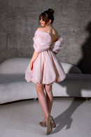 Оригинальное короткое вечернее блестящее платье ФЛОРИДА цвет пыльная роза на выпускной купить в салоне Princesse de Paris СПБ