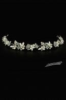 Мягкая диадема МД016 со стразами и цветами из полимерной глины, цвет серебро ручная работа в свадебном салоне Princesse de Paris