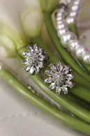 Свадебные клипсы для невесты круглые в форме цветка цвет белое золото, инкрустированные стразами, кристаллами горного хрусталя  купить недорого в салоне Princesse de Paris в СПБ.