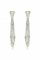 Длинные серьги СС003 со стразами и цирконами в стиле водопад, цвет серебро в свадебном салоне Princesse de Paris