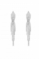 Длинные серьги СС009 в стиле водопад, со стразами и оригинальным дизайном в цвете серебро в свадебном салоне Princesse de Paris