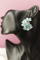 Милые серьги SG001 в форме цветов незабудки голубого цвета с мелким искусственным жемчугом и стразами купить недорого в салоне Princesse de Paris в СПБ.