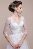Свадебное платье Анна (фатин) - легкое, удобное, для венчания, простое, непышное, для полных, большой размер, длинный рукав в свадебном салоне Princesse de Paris СПБ