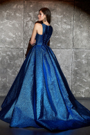 Пышное длинное свадебное платье Валенсия парча синий электрик-серебро. Свадебный салон Princesse de Paris СПБ