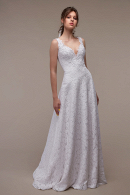 Свадебное платье Вивьен - Ф-силуэт, прямое, кружевное, элегантное, глубокий вырез