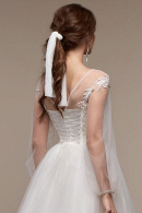 Свадебное платье Жасмин - легкое, удобное, для венчания, блестящее, непышное, для полных, большой размер, Бохо, длинный рукав-фонарик недорого в свадебном салоне Princesse de Paris СПБ