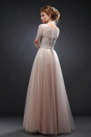 Свадебное платье Ирен в цвете пыльная роза - легкое, удобное, для венчания, простое, непышное, с длинным рукавом, закрытое недорого в свадебном салоне Princesse de Paris СПБ