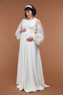 Свадебное платье для беременных КАМИЛЛА - легкое, удобное, без жесткого корсета, из натуральных тканей, с длинными рукавами купить недорого  в свадебном салоне Princesse de Paris