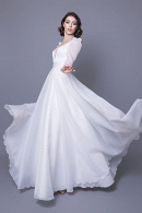 Свадебное платье А-силуэт из матовой органзы с рукавами купить недорого в салоне Princesse de Paris в СПб