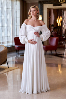 Элегантное легкое свадебное платье КРИСТА для беременных, будущих мам с рукавами минимализм купить недорого в салоне Princesse de Paris в СПБ.