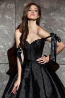 Королевское свадебное платье ЛАУРА пышное, из легкой парчи, цвет черно-серебристый, с карманами и шлейфом, недорого в СПб