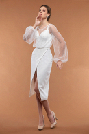 Свадебное платье Марена-mini - легкое, удобное, для венчания, простое, непышное, для полных, длинный рукав, жемчуг, большой размер в свадебном салоне Princesse de Paris СПБ