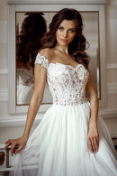 Свадебное платье МАТТЕО bianco - легкое, летнее, кружевной лиф, купить недорого в свадебном салоне Princesse de Paris
