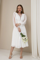 Закрытое свадебное платье из шифона ПОДИУМ миди с рукавами купить недорого в салоне Princesse de Paris в СПБ.
