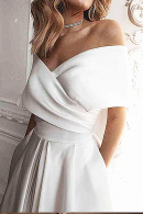 Свадебное платье ХАГГИС миди из атласа с открытыми плечами купить недорого в салоне Princese de Paris