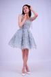 Короткое пышное блестящее вечернее платье БЕТТИ голубое на выпускной из кружева 3D