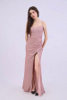 Блестящее вечернее платье БРИЛ рыбка с разрезом пудрово-розовое